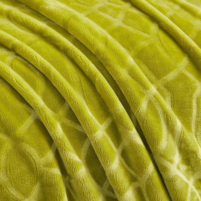 Soft Cozy Fleece Queen Size Blanket, 90x90 Inches – Lightweight Plush Blanket for Bed, Fuzzy 3D Jacquard Design - Olive Green