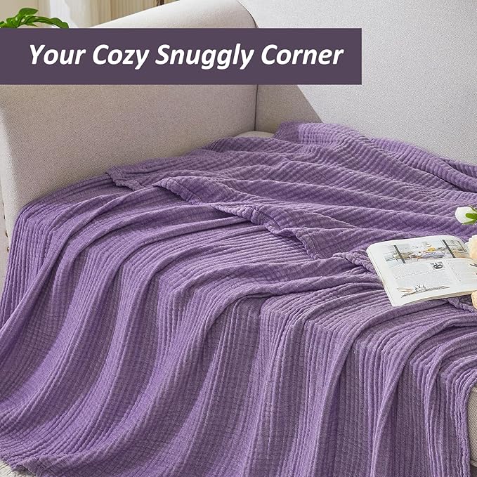 EMME Cotton Muslin Twin XL Blanket Breathable Gauze Soft Lightweight Adults Gifts for Women (Heather Purple, 66"x90")