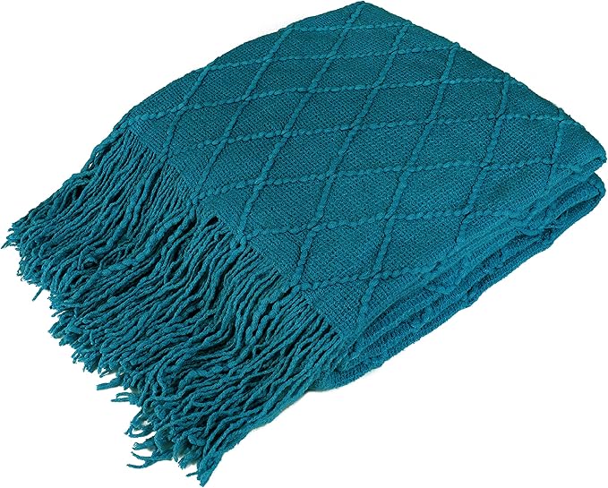 PAVILIA Teal Blue Knit Throw Blanket for Couch Bed, Soft Knitted Farmhouse Sofa Throw for Living Room, Lightweight Decorative Summer Throw Blanket for Chair, Outdoor Textured Boho Blanket, 50x60