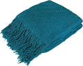 PAVILIA Teal Blue Knit Throw Blanket for Couch, Twin Bed, Soft Knitted Farmhouse Sofa Throw for Living Room, Lightweight Decorative Summer Blanket for Chair, Outdoor Textured Boho Blanket, 60x80