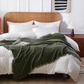 100% Acrylic Decorative Knitted Throw Blanket with Tassels for Bed, Couch, Small, Chairs, Lightweight, Soft, Cozy, Waffle Textured Blanket, Suitable for Spring, Summer, Mossy Green, 50"x60"