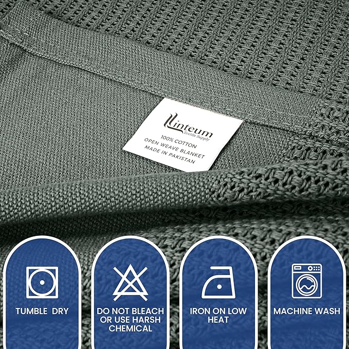 Linteum Textile Supply Leno Weave Charcoal Grey Blanket, Twin 100% Cotton, Lightweight, Warm, Fluffy, Premium and Durable Soft & Cozy Bed Blanket for Home, Couch, Sofa & Dorm, All Season Throw [66x90]