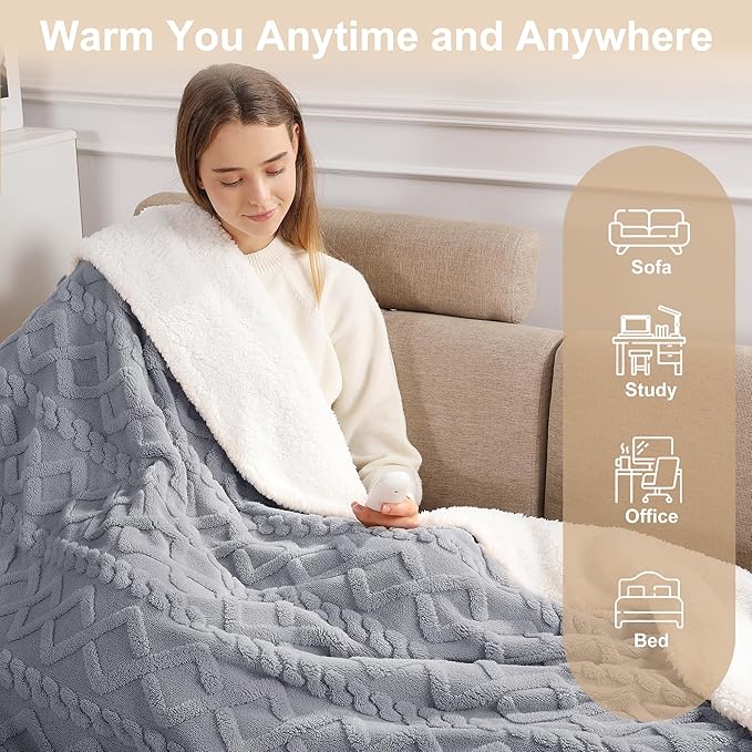 Electric Blanket Twin Heated Blanket 62''X84'' with 5 Heating Levels & 10 Hours Auto Off, ETL& FCC Certification Dual Sherpa Twin Heating Blanket Washable for Home/Office/Bed, Great Gift(Dark Gray)