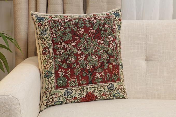 C Charlotte Home Furnishings Inc Tree of Life Red Belgian Cushion Cover - 16 in. x 16 in. Cotton/Viscose/Polyester by William Morris