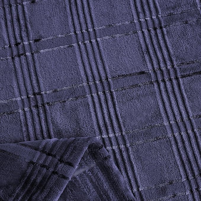Super Soft Flannel Throw Blanket 50x60 Inches, Premium Checkered Jacquaed Silky Fleece Lightweight Bed Blanket All Season Use, Dark Blue-1, 50"x60"