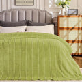 Super Soft Flannel Throw Blanket 50x60 Inches, Premium Checkered Jacquaed Silky Fleece Lightweight Bed Blanket All Season Use, Olive Green Strip, 50"x60"