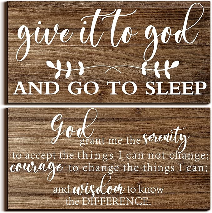 Chunful 2 Pcs Give It to God and Go to Sleep Sign Above Bed Wall Decor Serenity Prayer Sign Prayer Wall Art Rustic Farmhouse Vintage Bedroom Decor for Home(Vintage Style)