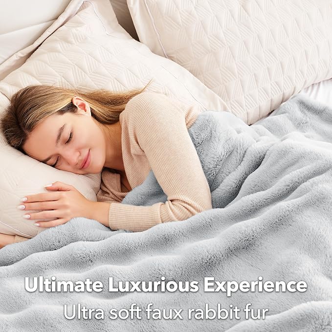 Touchat Luxury Faux Rabbit Fur Throw Blanket Twin Size for Couch,Super Heavy Warm Cozy Blanket for Sofa Bedroom Living Room,Ultra Soft Fluffy Reversible Plush Blanket for Home Decor Gifts,Grey
