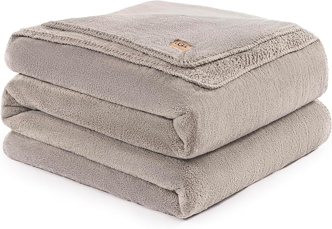 UGG Whitecap Full/Queen Blanket, Fleece Fluffy Blanket for Bed, Luxury Cozy Oversized Throw for Couch, Washable Queen Bedding, Hypoallergenic Bedding Queen Size, 90" x 90", Seal Grey