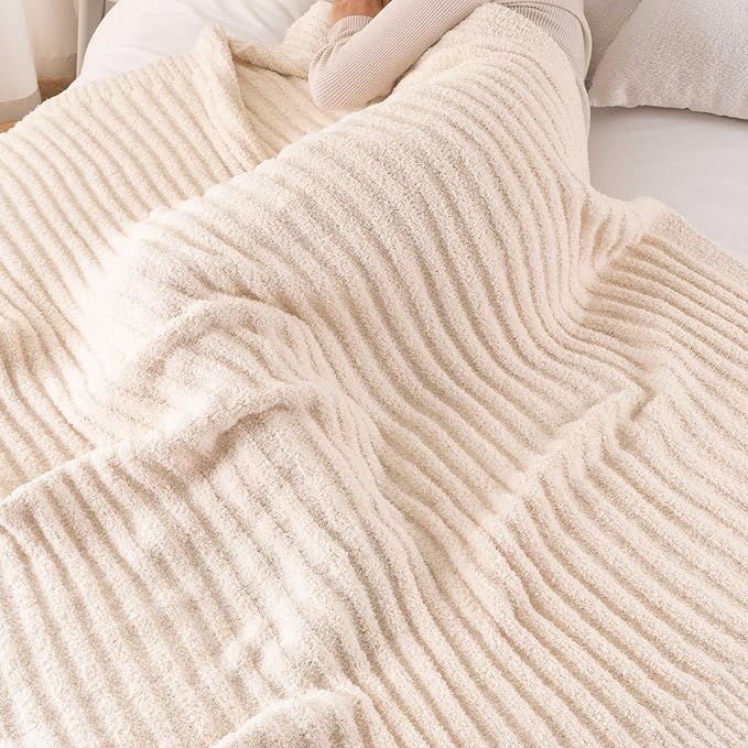 BATTILO White Throw Blanket for Couch, Knit Fuzzy Plush Cream Throw Blankets, Warm Cozy Lightweight Blanket for Bed, Sofa, Home Decor, 50"x60"