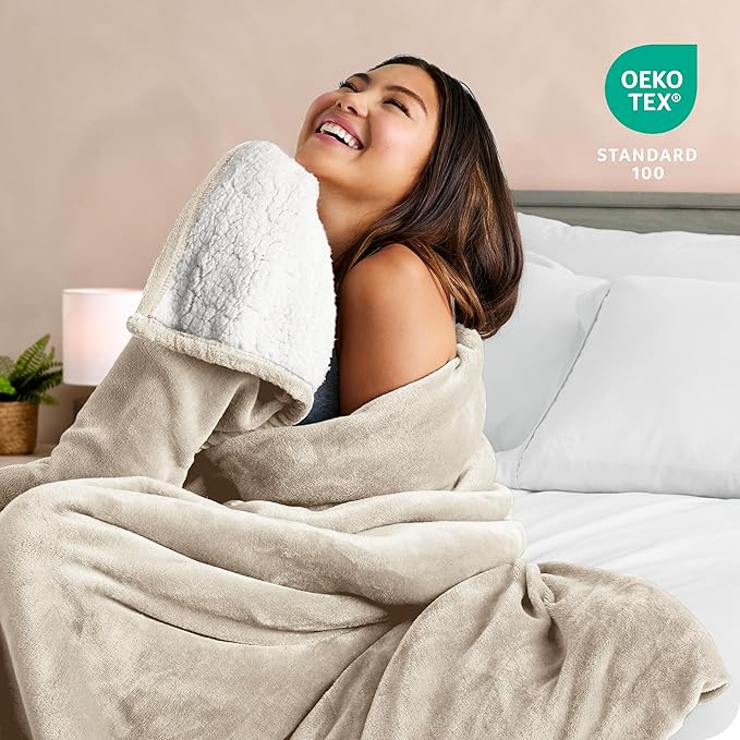 Bare Home Sherpa Fleece Blanket - Twin/Twin Extra Long - Blanket for Bed, Sofa, and Couch - Warm & Lightweight - Fluffy & Soft - Reversible (Twin/Twin XL, Oyster)