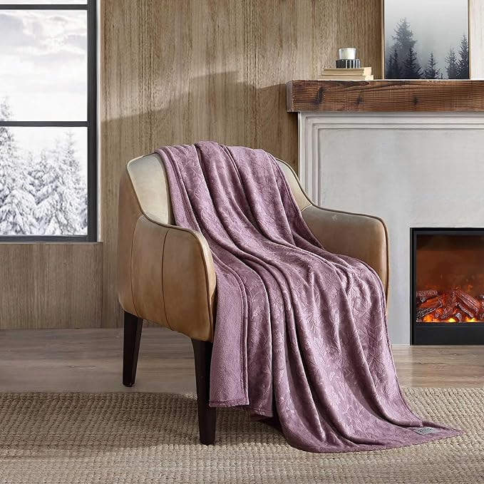 Eddie Bauer - Throw Blanket, Ultra-Soft & Embossed Plush Bedding, Blanket for Couch & Bed (Woodblock Floral Purple, 50" x 70")