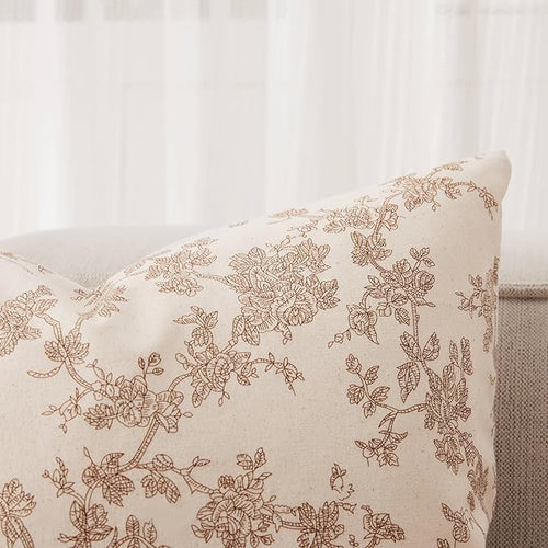 100% Cotton French Pastoral Lumbar Throw Pillow Covers Set of 2, 12x20 Inch Brown Farmhouse Decorative Cushion Covers for Sofa Bed Living Room Home Decor