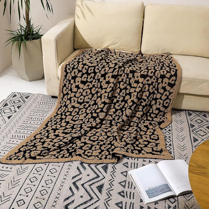 bearberry Fuzzy Leopard Knitted Throw Blanket Soft Cozy Warm Microfiber Blanket for Couch Sofa Bed Travel (Leopard, 40"x50")