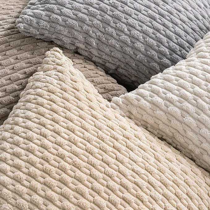 Set of 4 Neutral Decorative Throw Pillow Covers 26x26 Inch Corduroy Pillow Covers for Bed Couch Sofa Living Room Soft Square Cushion Cases