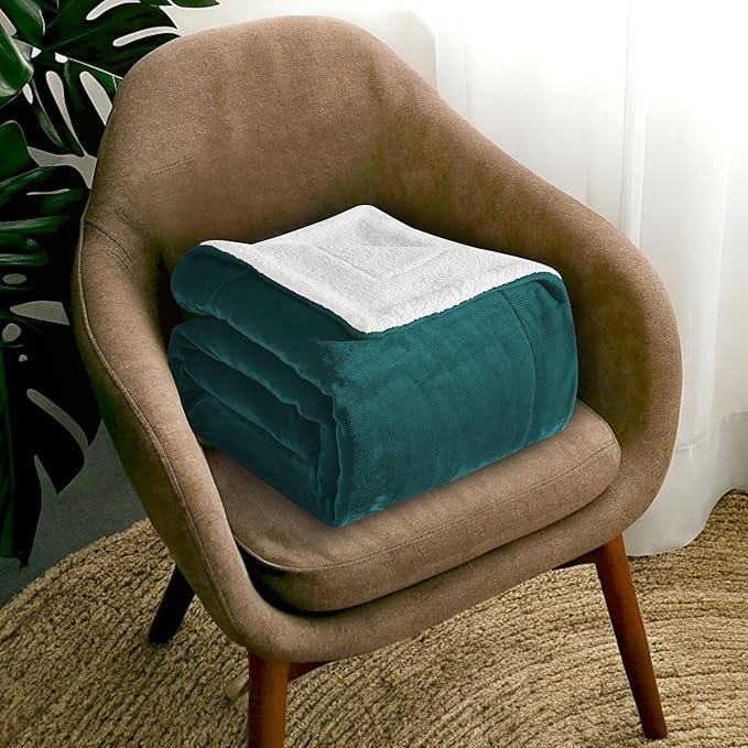 Mocassi Premium Ultra-Soft Flannel Fleece Sherpa Throw Blanket - Warm Cozy Reversible Plush Micromink Blanket for Couch, Bed and Sofa - Fluffy, Christmas Winter Bedding Gift, King, Turquoise