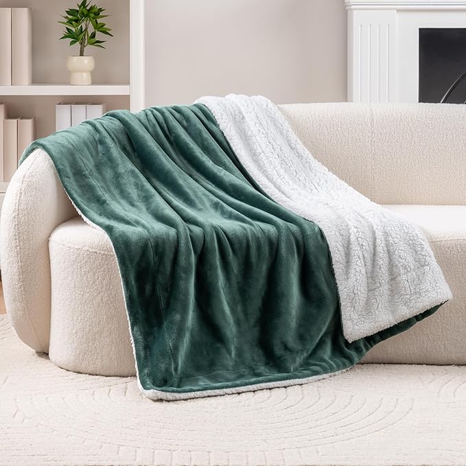 Berkshire Blanket-Sherpa Throw Blanket, Warm and Soft Loftmink Reversible Throw for Couch, Sofa and Travel, Smoke Pine, 50 in x 60 in