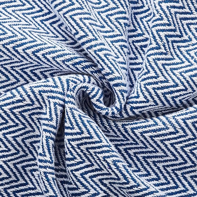 Americanflat 50x60 Throw Blanket - Soft and Breathable Cotton Throw Blanket for Couch, Bed, Chair - Decorative Blankets Perfect for Home, Office, or Outdoor Use - Blue and White Herringbone Design