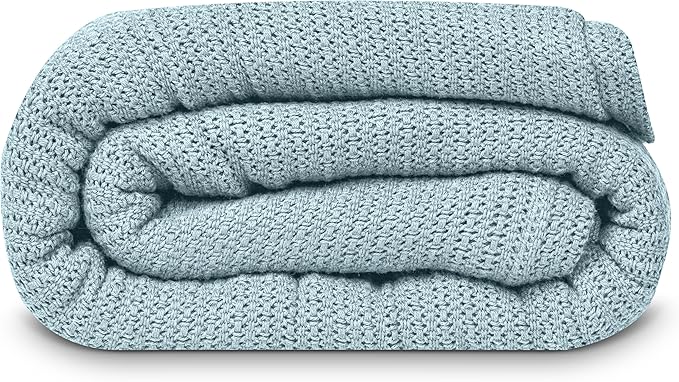 Linteum Textile Supply Leno Weave Ice Grey Blanket, Twin 100% Cotton, Lightweight, Warm, Fluffy, Premium and Durable Soft & Cozy Bed Blanket for Home, Couch, Sofa & Dorm, All Season Throw [66x90]