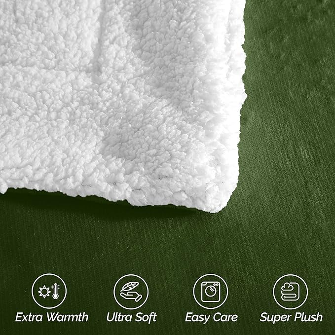 Elegant Comfort Ultra Soft Reversible Flannel Sherpa Blanket - Cozy Silky Fleece Throw for Couch, Bed - Plush Fuzzy Warm Winter Blanket for Gift, King, Sage