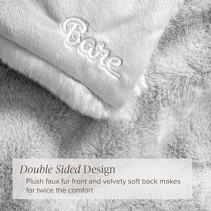Bare Home Faux Fur Blanket - Ultra-Soft Luxurious - Cozy Warm Blanket for Couch, Sofa, Chair, Bed - Fuzzy Fluffy Super Soft - Decorative Bed Blanket, 60x47 inches (Throw, Silver)