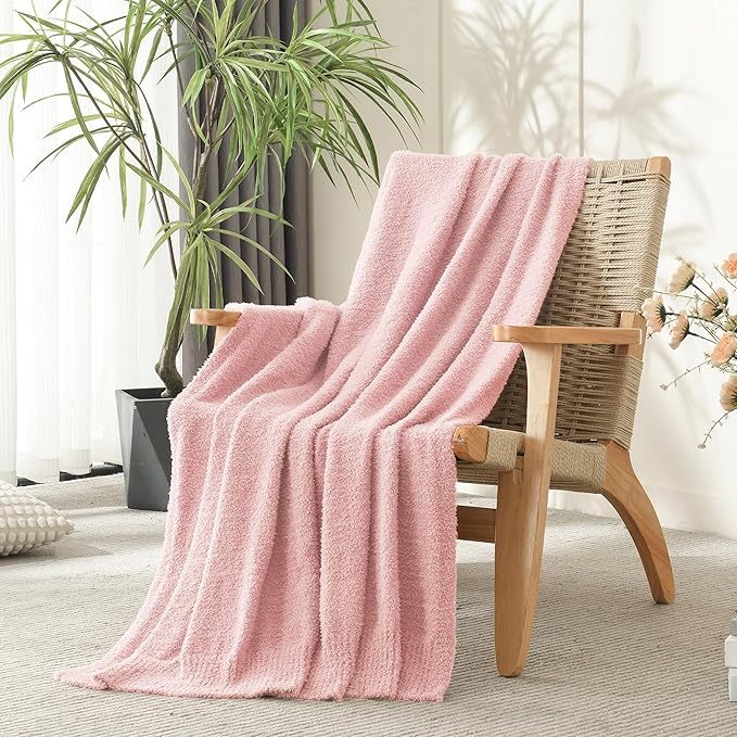 JOOJA Knit Twin Size Bed Blanket Super Soft Warm Blanket for Bed Lightweight Cozy Plush Fuzzy Blanket for Couch Sofa 60x80 Inches Pink