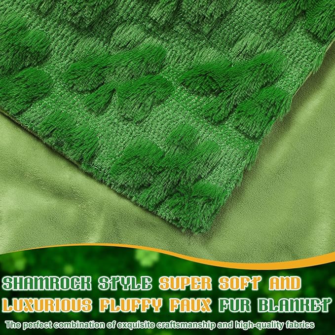St. Patrick's Day Throw Blanket 50 x 60 Inch Irish Green Shamrock Blanket Velvet Faux Rabbit Fur Soft Lightweight for Home Living Room Couch Sof Bedding St. Patrick's Day Decor