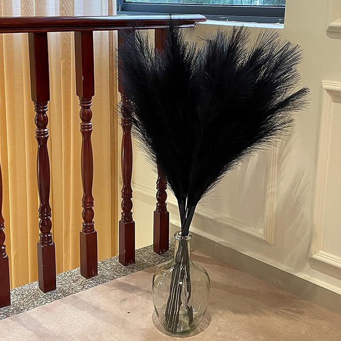 Black Pampas Grass, 9 PCS 37''/3.1FT Tall Fluffy Fake Pompas Floral, Large Artificial Pompous Grass Branches for Floor Vase Fillers, Boho Farmhouse Room Wedding Decor (Black)