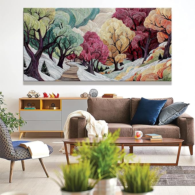 TAIJXAGSG Boho Wall Art Prints Colorful Tree Picture Canvas Art Wall Decor Artwork Abstract Art Canvas Prints Painting Nature For Living Room Bedroom Office Home Aesthetic Wall Decor 29" X 58"