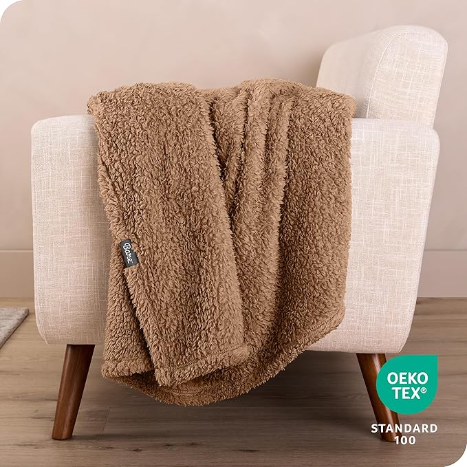Bare Home Faux Shearling Blanket - Blanket for Bed, Sofa, Couch, Camping, Travel, and Gifts - Warm & Lightweight Throw - Fluffy & Soft (Twin/Twin XL, Solid Teddy Bear Brown)