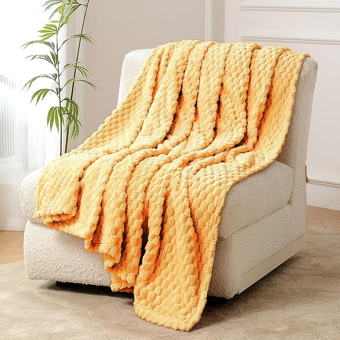 FY FIBER HOUSE Fleece Throw Blanket for Couch 300GMS Super Soft Plush Fuzzy Blankets Lap Blanket for Office Sofa, 50x60 Inches, Yellow
