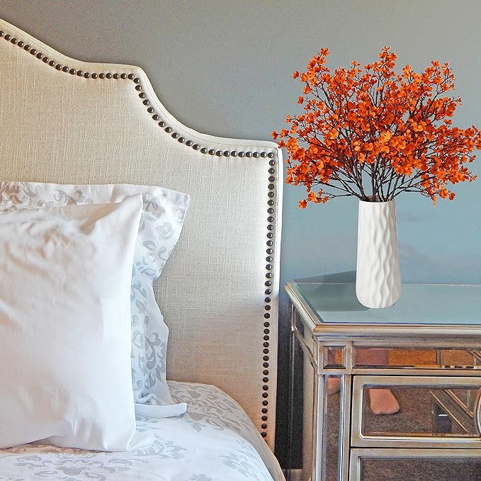Mandy's Orange Artificial Baby’s Breath Flowers 6 Bundles Silk Gypsophila, 18.5 Inch European Style Modern Home Decor Centerpiece, Neutral Wedding Flower Arrangements
