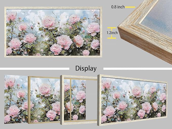 Ardemy Pink Rose Wall Art Canvas for Living Room, Flower Painting Modern Textured Floral Bedroom Picture Artwork Framed Home Office Kitchen Decor, Large 40"x20"