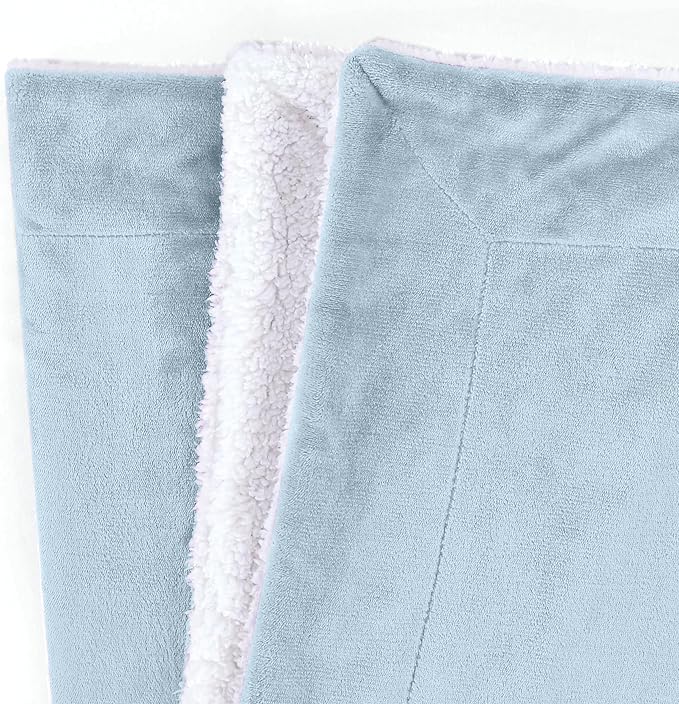Mocassi Premium Ultra-Soft Flannel Fleece Sherpa Throw Blanket - Warm Cozy Reversible Plush Micromink Blanket for Couch, Bed and Sofa - Fluffy, Christmas Winter Bedding Gift, Queen, Aqua