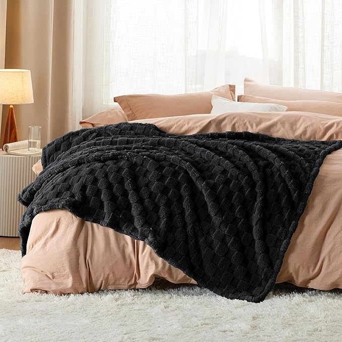 Bedsure GentleSoft Black Throw Blanket for Couch - Checkered Fleece Blankets Gifts for Women Men Girls, Cute Soft Cozy Throw for Bedroom Home Decor Gifts, 50x60 Inches