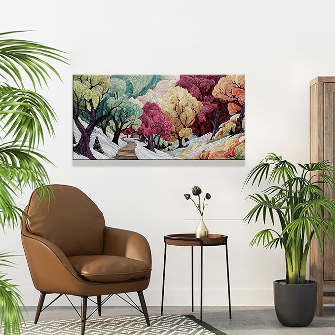 Boho Abstract Wall Art For Living Room Colorful Tree Canvas Art Wall Decor Artwork Prints Painting 20" X 40" Canvas Picture For Bedroom Office Aesthetic Wall Decor Modern Salon Ready to Hang Artwork