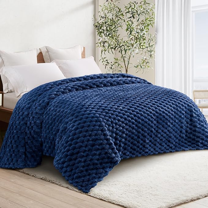 Whale Flotilla King Size Blanket for Bed with Jacquard Pattern, Fuzzy Soft Cozy Exquisite Blankets for All Season, Warm and Fluffy, 90x104 Inch, Navy Blue