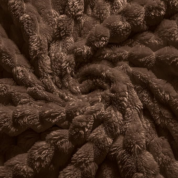 Vessia Flannel Fleece Throw Blanket(50x70 inch), 3D Jacquard Brown Fuzzy and Warm Blanket for Couch,Sofa,Bed,Chair, 300GSM Super Soft Touch Cozy Lightweight Throw for All-Season Home Decor
