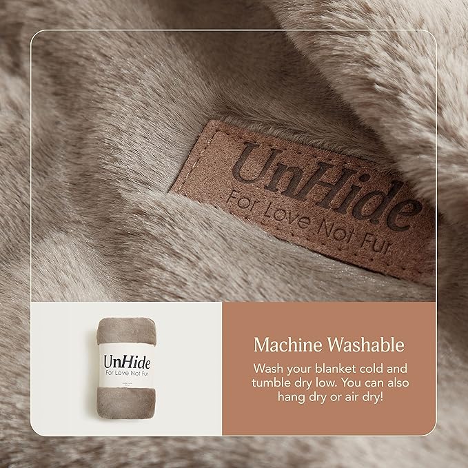 UnHide Cuddle Puddle - Faux Fur Blanket - Oversized, Lightweight, Extra Soft Blanket - Machine Washable - Add a Layer of Softness to Any Bed or Couch - 100” x 100” - Taupe Ducky