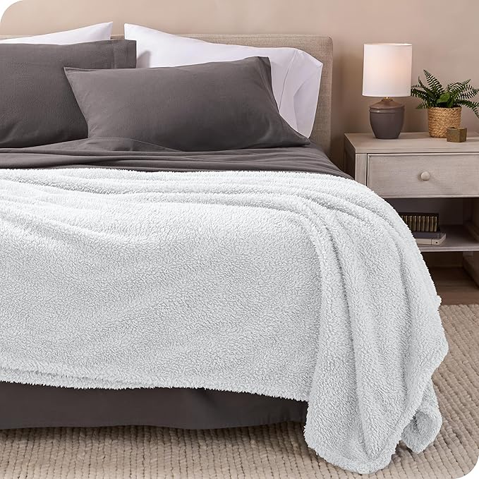 Bare Home Faux Shearling Blanket - Throw Size - Blanket for Bed, Sofa, Couch, Camping, Travel, and Gifts - Warm & Lightweight - Fluffy & Soft (Throw, Solid White)