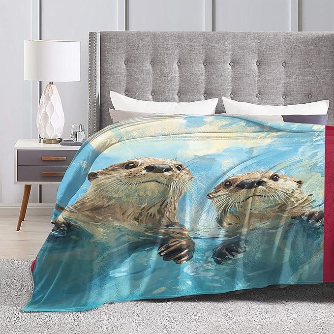 Otter Throw Blanket Soft Warm Cozy Cute Otters Blankets Fuzzy Plush Fleece Otter Blanket Gifts for Couch Bed Sofa Home Decor 40''X50''