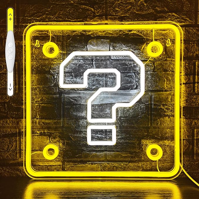Question Block Neon Sign,Question Square Led Gamer Neon Light USB Powered Led Night Lights for Game Room Wall Decor,Man Cave,Teen Boy Room Decor,Gamer Gifts for Boys, Kids