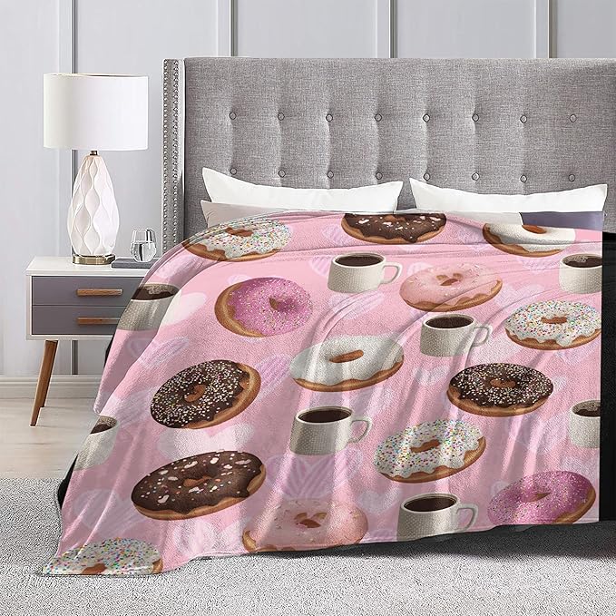 Donut Throw Blanket Soft Warm Cozy Coffee Donuts Blankets Fuzzy Plush Fleece Donut Blanket Gifts for Couch Bed Sofa Home Decor 40''X50''
