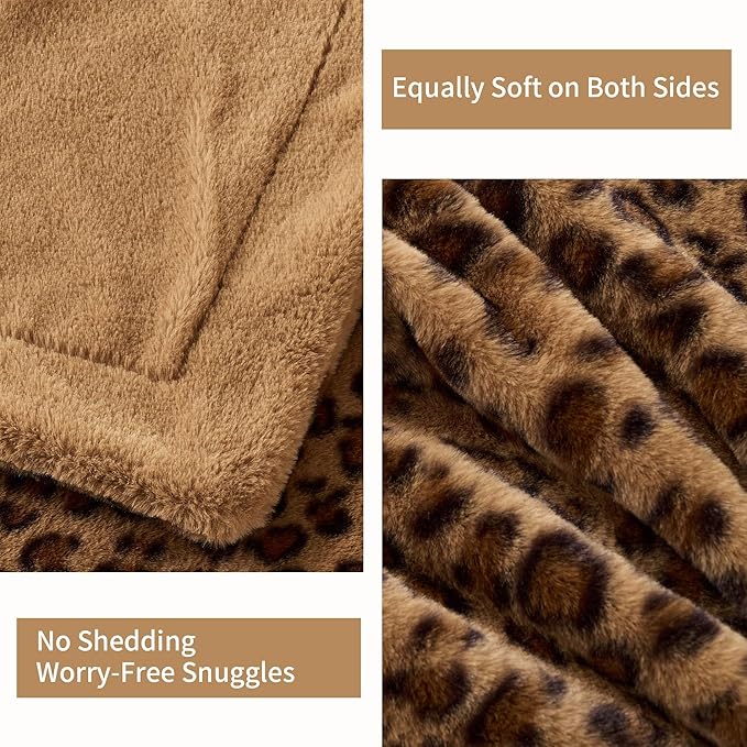GALMAXS7 Cheetah Throw Blanket, Double-Sided Plush Fluffy - Luxury Faux Fur Leopard Print Blanket, Soft and Cozy Room Decor (60x80 Inches, Brown)