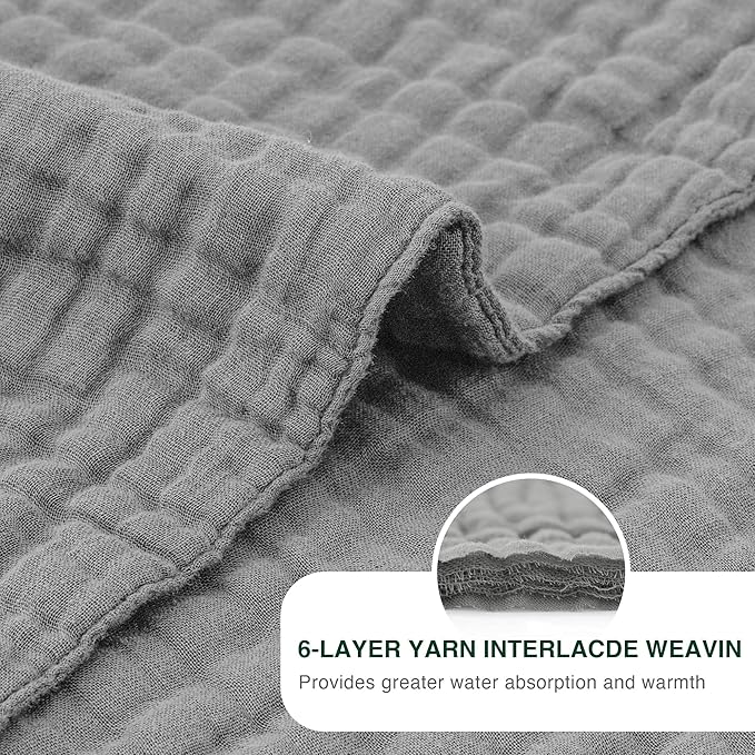 Love's cabin 100% Cotton Muslin Blanket, 6 Layer Lightweight Breathable Gauze Twin Size Blanket 60 x 80 Inches, Soft Summer Blanket for Bed or Couch, Medium Grey