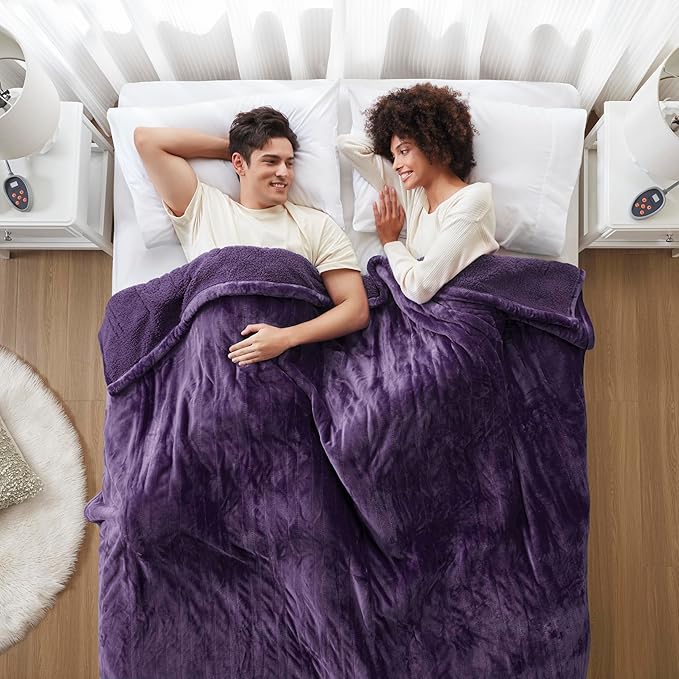 Beautyrest Electric Blanket, Soft, Warm, Reversible Plush - Sherpa Heating Blanket with 20 Heat Settings, 1-10 hrs Timer Auto Shut Off, Machine Washable, Full (84 inx80 in), Purple