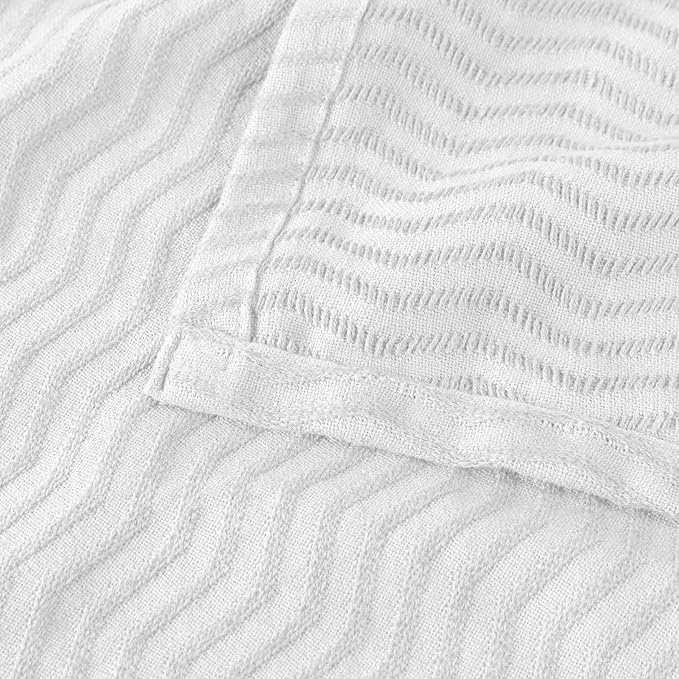Superior JENA Cotton Blanket, for Picnic, Beach, Traveling or Camping, Bedroom Decor, Essentials, Cover for Bed, Couch, Lounging, Textured Jacquard, Modern Chevron Woven Blanket, Twin, White