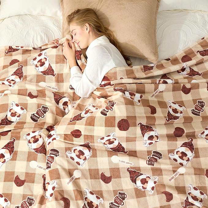 Cozy Bliss Gnome Coffee Throw Blanket - Warm MilkyPlush Throw Blankets,Ultra Soft Cozy Blankets for Couch,Sofa and Bed,Brown,60X80inches