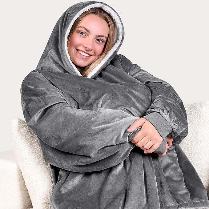 Bare Home Wearable Blanket Hoodie - Soft Plush Sherpa - Warm and Cozy - Oversized Wearable Blanket - Adult & Kid Sizes