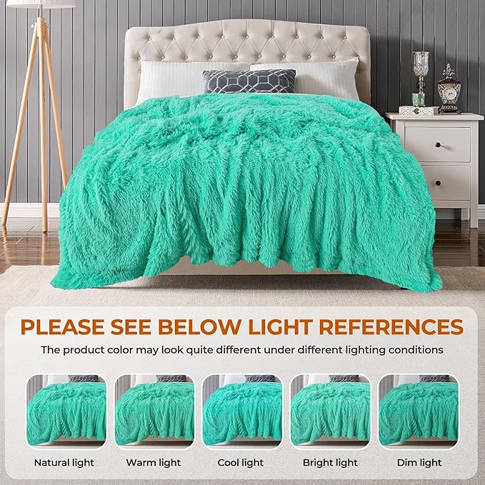 TOONOW Extra Soft Fuzzy Faux Fur Blanket Twin Size 70"x78", Reversible Lightweight Plush Fuzzy Cozy Soft Blankets and Throws for Couch Sofa Bed, Decorative Fluffy Plush Comfy Blanket, Turquoise
